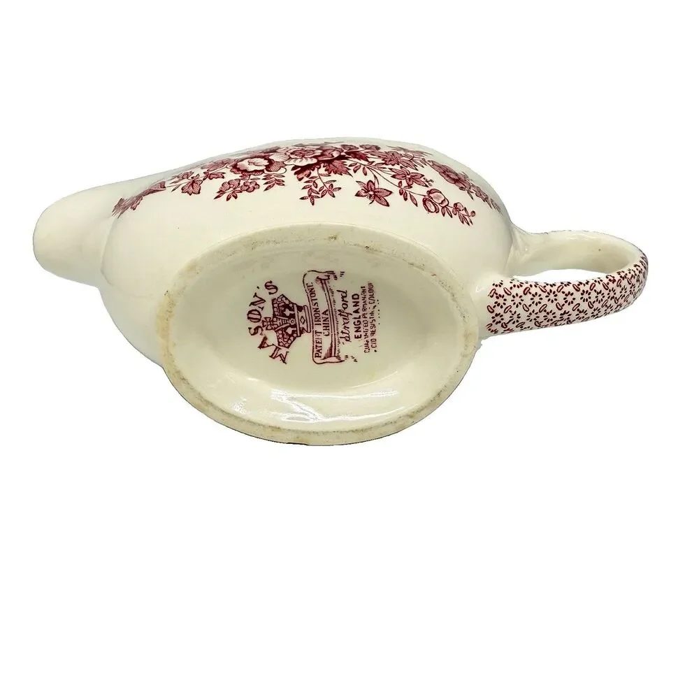 Vtg Mason’s Stratford Pink Red Transferware Ironstone Gravy Boat England 8” READ